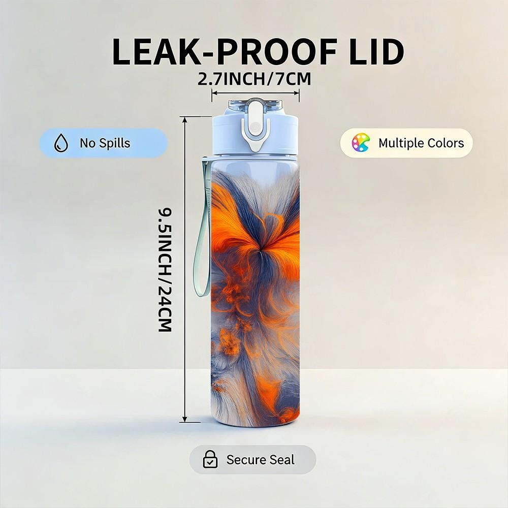1PC Orange Swirl Fox Fur Abstract Print 750ml Color Plastic Sports Water Bottle Leakproof Flip Straw Lid Suitable for Sports Office Home Use