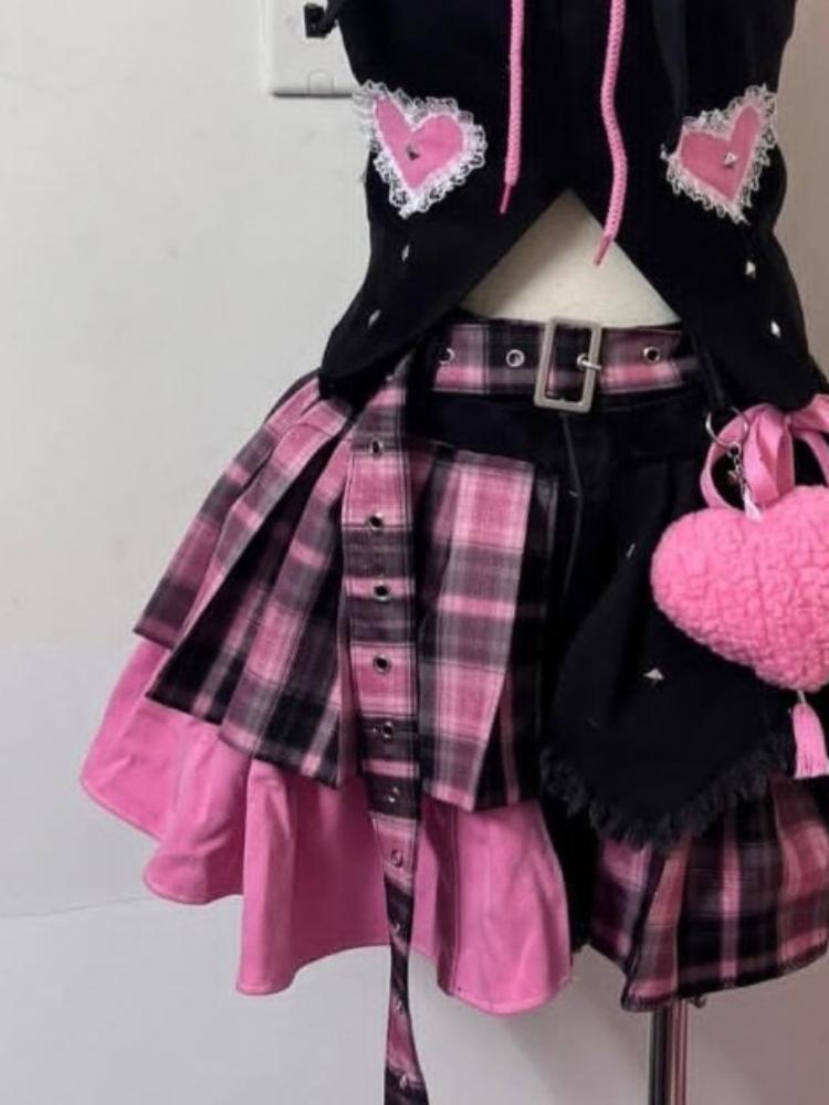 Japanese Sweet Elegant Women's 2 Piece Sets Design Lace Patchwork Y2k Tops Shorts Skirts Fashion Female Punk Outfits New 2025