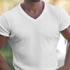 Men T-shirt V Neck Slim Fit Solid Color Breathable Summer Top Daily Garment