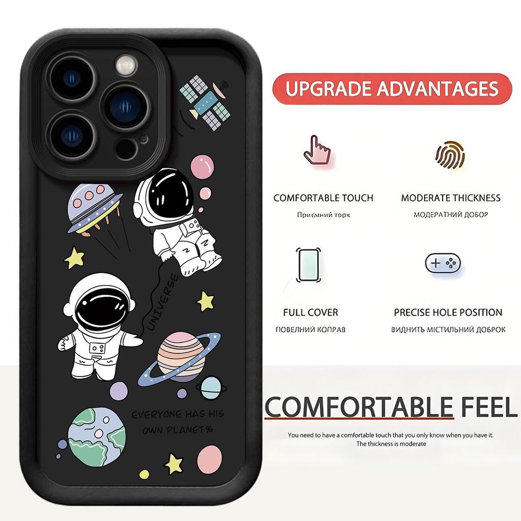 Interstellar Astronaut iPhone 15/16/17 Case - Black Sandpaper Groove Design