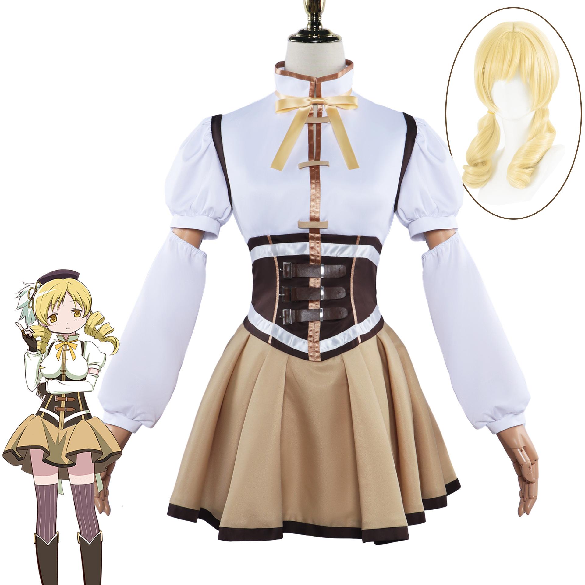 

Tomoe Mami Cosplay Costume Puella Magi Madoka Magica Adult Carnival Uniform Аніме Halloween Costumes Women Game XXXL-(Costume+Wig)