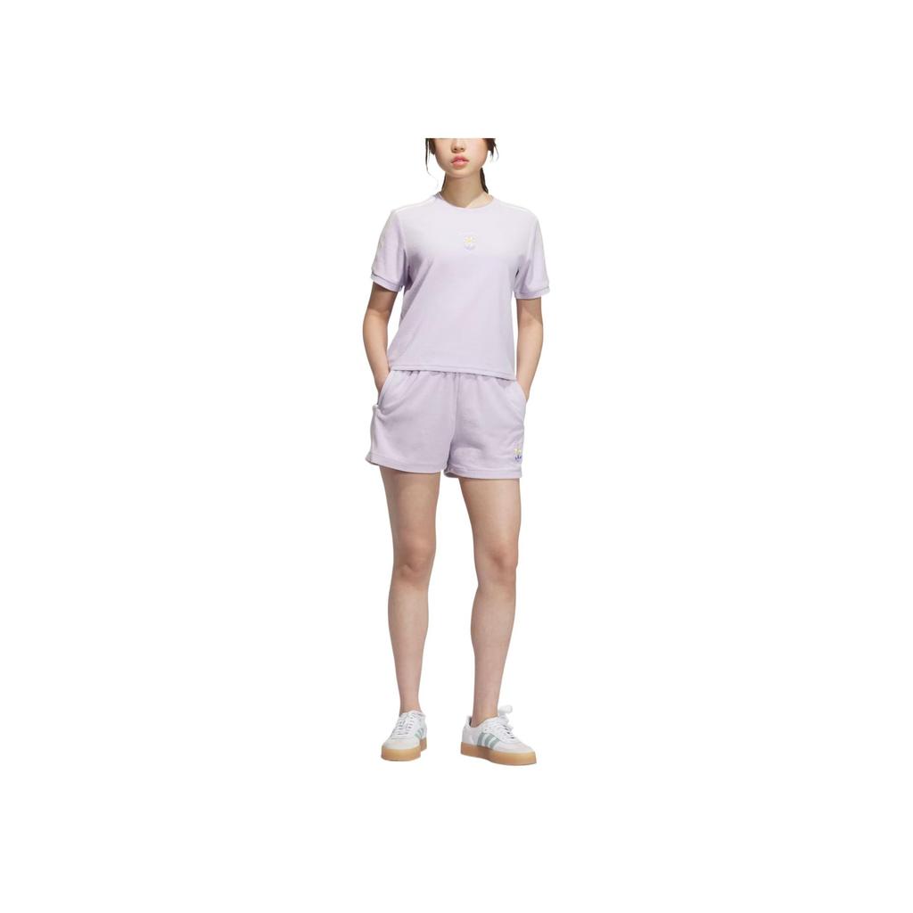 Adidas Originals 3-Stripes Shorts Classic Fashion Simple Comfortable Sports Shorts Women Shorts Light-Purple KE5080