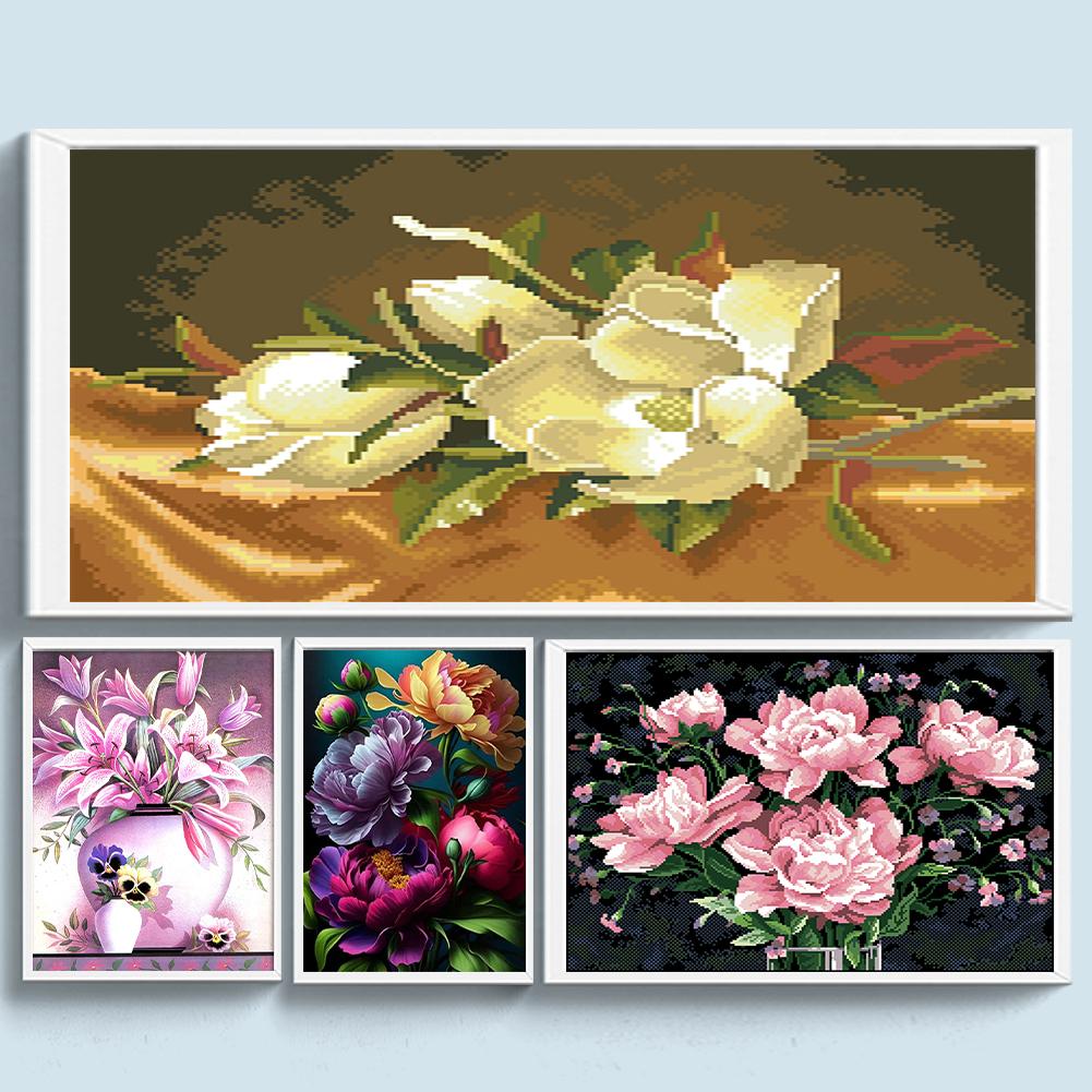 Kit Fai da Te Ricamo Completo Fiore Perline 9CT per Decorazione Soggiorno Camera da Letto