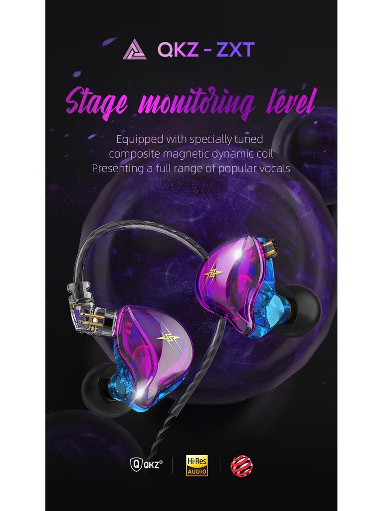 QKZ ZXT Monitor-Level Wired Gaming Earphones with Mic for Sports and Running