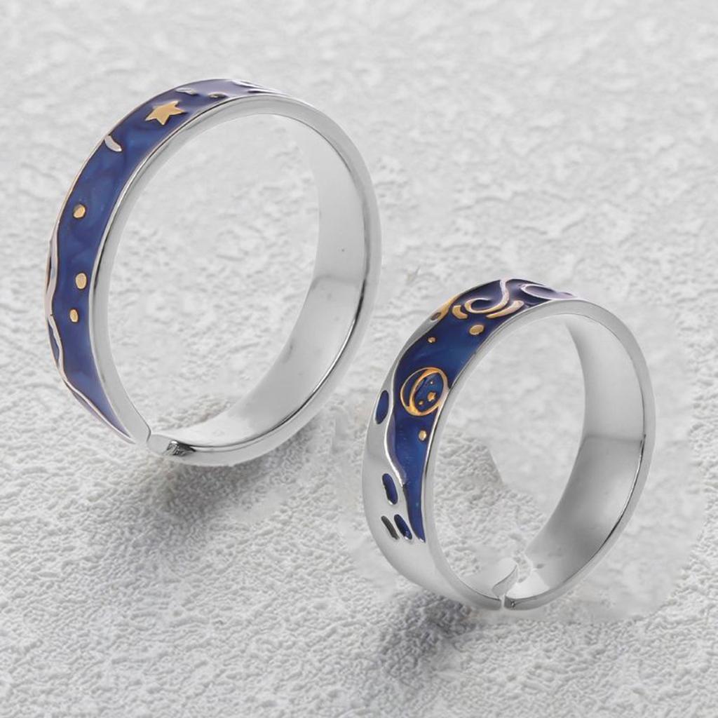 2 Stück Sternennächte Versprechensringe Zarter Sternennächte Ring Sternennächte Gold Mond Romantik Versprechensringe Set