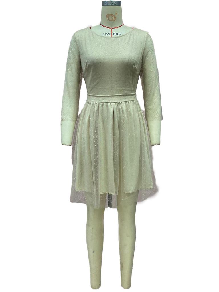 2025 Women's Plus Size High Waist Long Sleeve Evening Dress