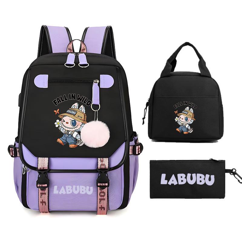 New Labub Children's Schoolbag, Backpack, Shoulder Pencil Case, Three-piece Set, Cute.