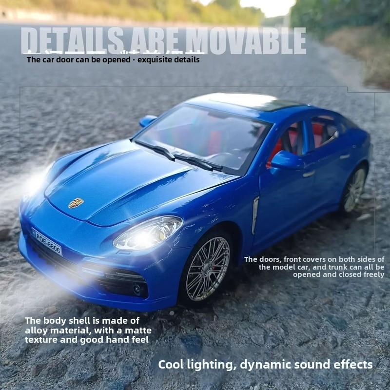 Nuevo 1:Porsche Panamera 18 - Coche de aleación fundido a presión, modelo de simulación con sonido y luz, coche de tracción trasera, juguete de colección para niños, regalo para niños