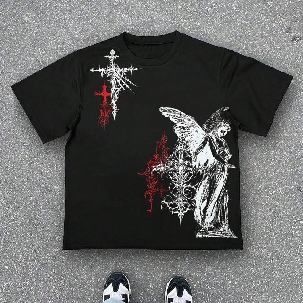 Vintage Gothic Tees Hip Hop Street Harajuku Tshirt Y2k Tops Print Cptton T Shirts Casual Loose Streetwear Unisex