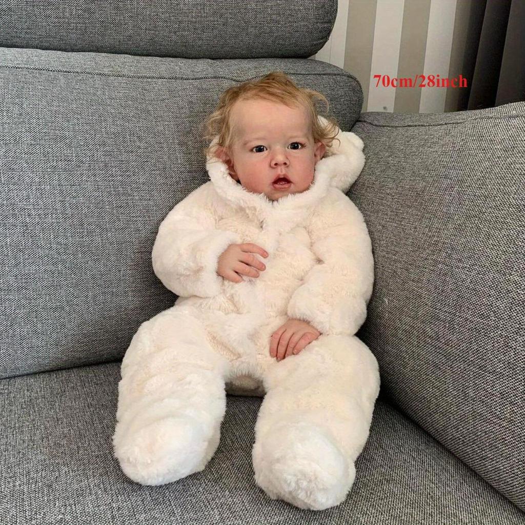 70 CM Big Size Reborn Baby Doll Toy For Girl 3D Skin Hand Paintes 28 Inch Princess Toddler Vinyl Limbs Cloth Body Realistic Blonde Toddler Art Bebe