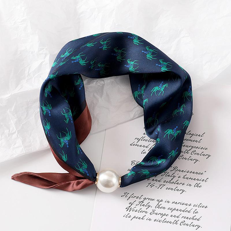 Women's Magnetic Buckle Neck Scarf Polka Dot Paisley Stripe Printed Thin Ribbon Scarf For Shirt Work Outfit Spring Summer Styling