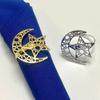 6Pcs Ramadan Decoration Silver Moon and Star Napkin Rings for Muslim Islamic Eid Mubarak Party Dinner Table Decoration