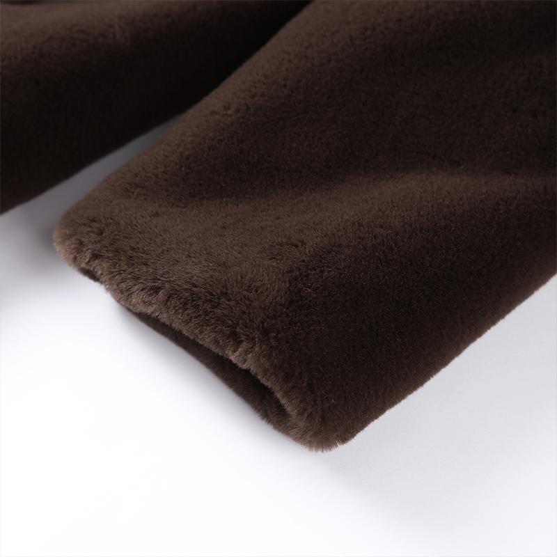 Dámský podzimní zimní zahuštěný dlouhý kabát z norkového sametu, luxusní bunda z imitace králičí kožešiny s páskem, klopami, trenčkot