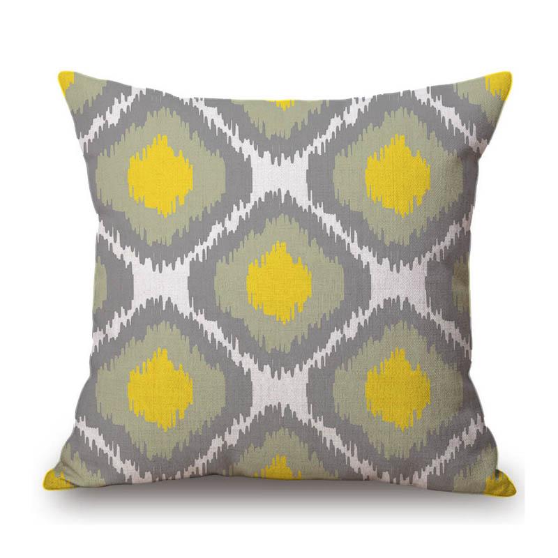 Yellow Geometric Ikat Nordic Mosaic Pattern Home Decorative Cotton Linen Sofa Throw Pillow Case Car Chaie Seat Cushion Cover