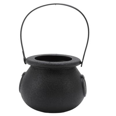 Candy Bucket Plastic Black Portable Cauldron Kettle Halloween Party Decoration with Handle for Kids
