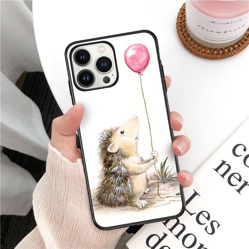 Animal Head Wearing Flowers Hedgehog Fox Phone Cover For Iphone 14pro 11pro 12 13promax 5 6s Xs 7 8plus SE Xr 12mini Coque Cases