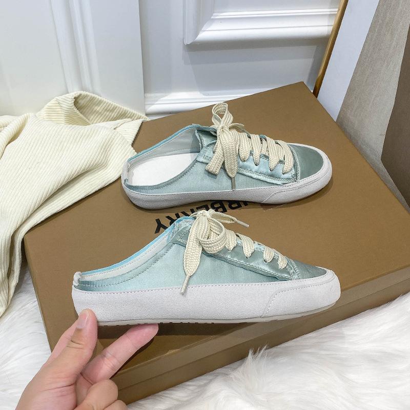 Little White Shoes Women's Summer Niche Design Shoes Satin Silk Versatile Casual Half Drag One Pedal Lazy Shoes