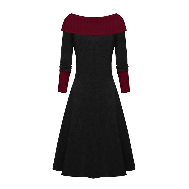 Europe, America, Autumn and Winter Fashion Women's Dress with Long Sleeves and A Shoulder.
