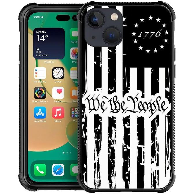 Compatible with iPhone 14,H American Flag KT8 Pattern Design Scratch and Shock Resistant Rugged TPU Protective Case for iPhone 14 6.1 Inch