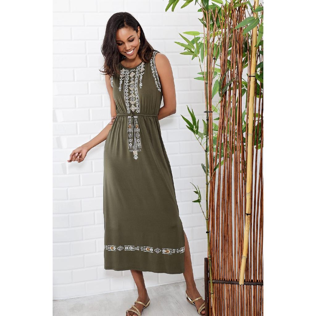 Rochie de damă neagră cu broderie imprimată boemă Alc-6564