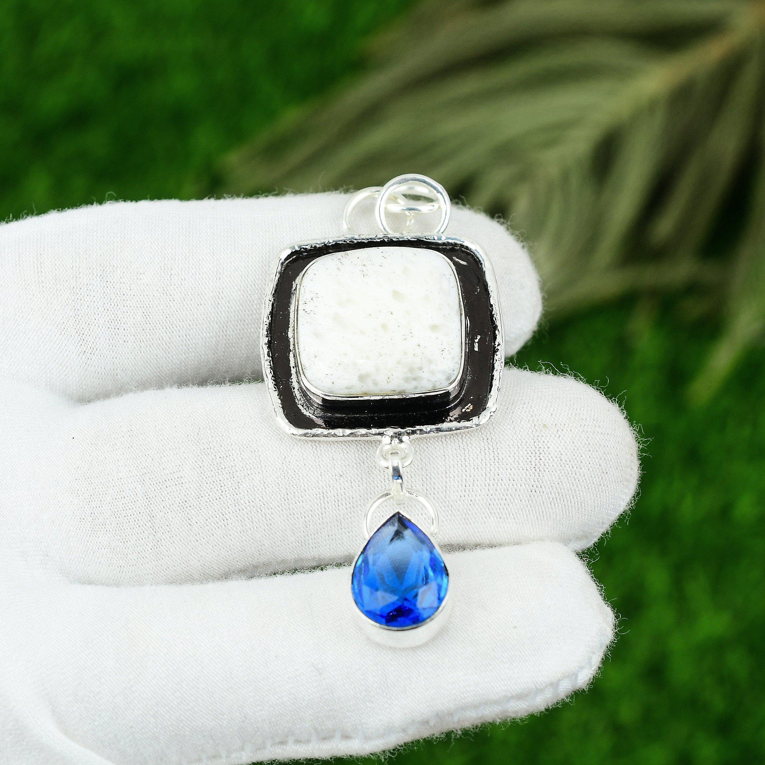 

День женщин Сделка Серебро 925 Сколецит Драгоценный камень Топаз Помолвочный Безель Новый Кулон