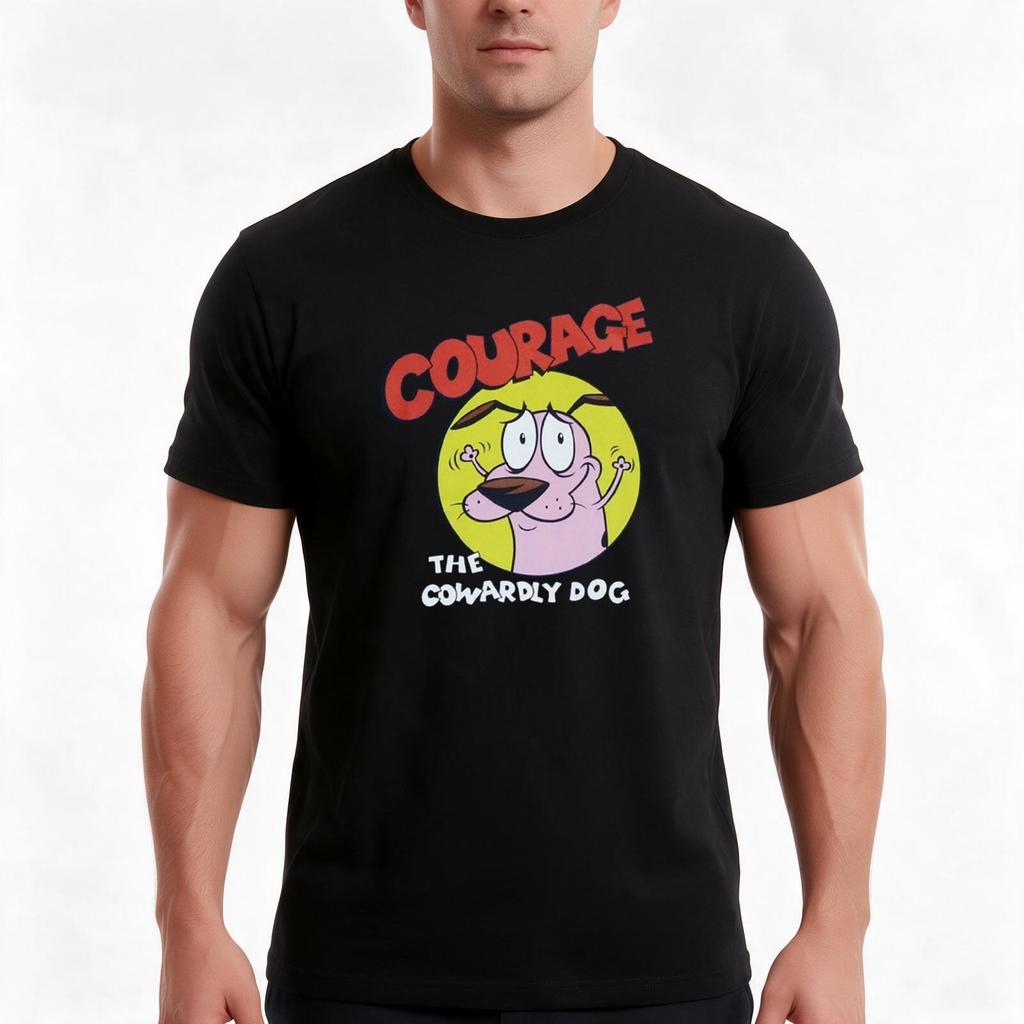 Courage Fearful Dog Tshirt Summer Casual Cotton Tee Oversized Streetwear Tops Vintage Graphic Print Loose Fit Short Sleeve