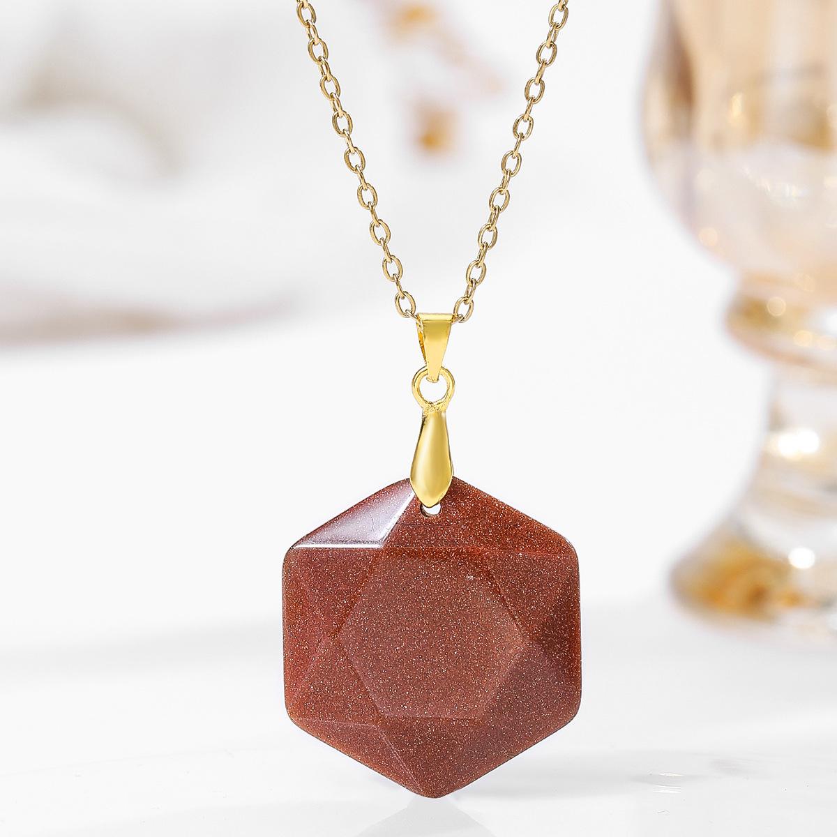 

1pc Natural Stone Hexagonal Crystal Fashion Pendant Necklace Crystal Healing Stone Amethyst Tiger Eye Hexagram Pendant Necklace