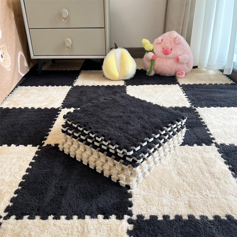 Bedside Plush Carpet Splicing Foam Floor Mat Cutting Winter Warm and Cold Resistant Velvet Texture Tatami Mat Bedroom Living Room Kitchen Home