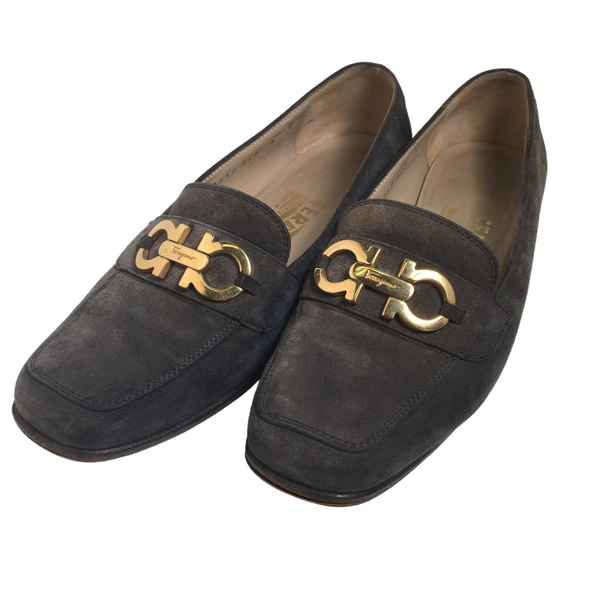 Salvatore Ferragamo 5 D Square toe pumps Low heel Suede blue Women Storage box Used