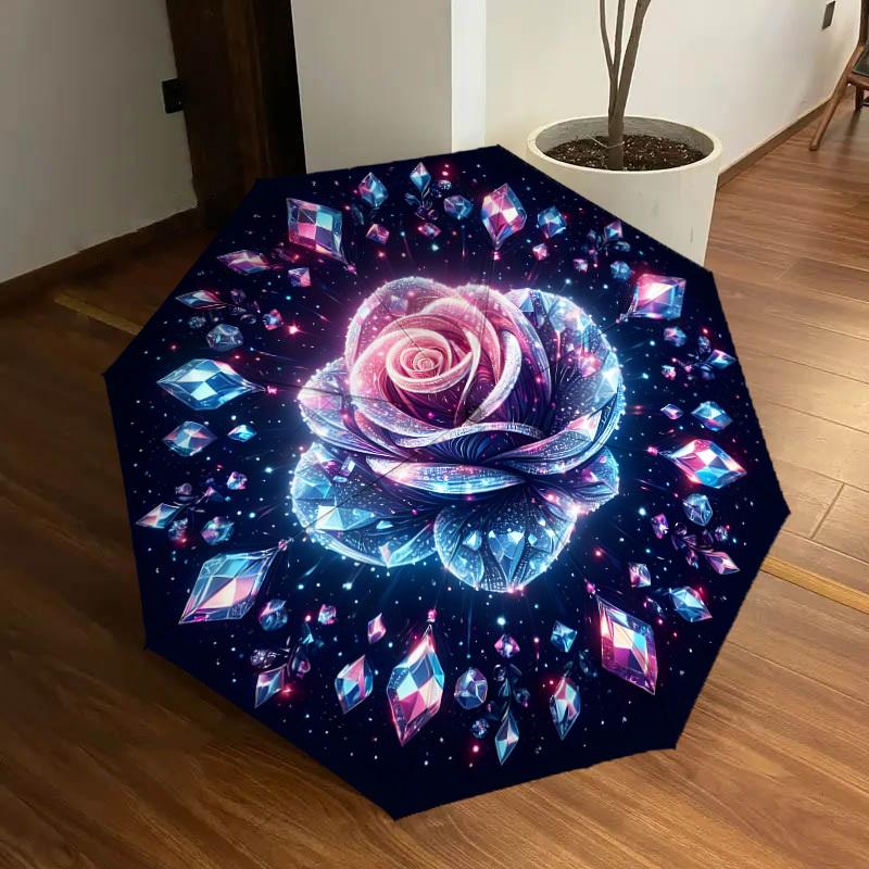 1pc Crystal Rose Mandala Umbrella with Plastic Handle,Suitable for All Seasons Home Travel Outdoor UmbrellaDD1102