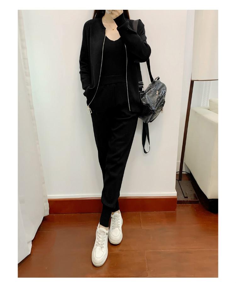 2025 Autumn and Winter New Knitted Suit Women's Fashion Casual Cardigan Vest Pants Three-piece Set