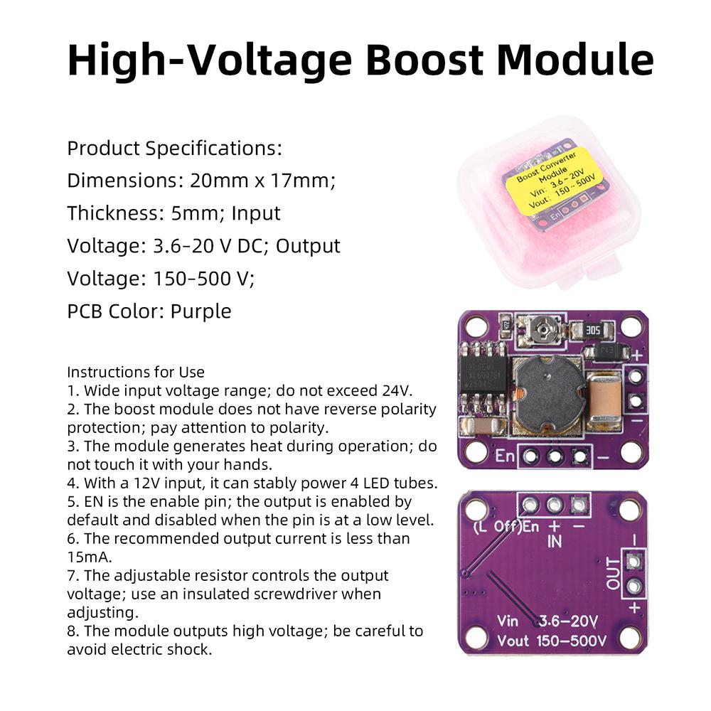 DC-DC Boost Converter Module 3.6-20V to 120-500V High Voltage Power Supply Mini Size for DIY Projects