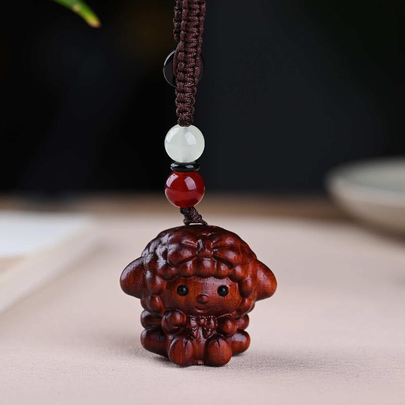 Cute Sheep Goat Shape Charm Diy Making Accessories Jewelry Findings Keychain Components Wood Car Keyring Sandalwood Keychains
