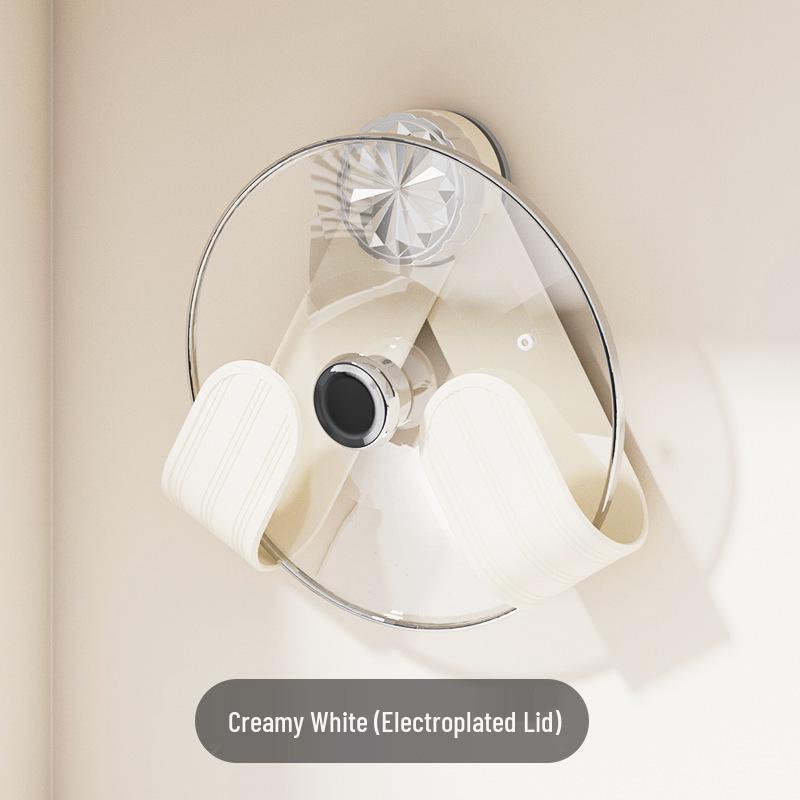 Adjustable Wall-Mounted Kitchen Rack: Multi-Functional Cream Suction Cup for Pot Lids and Cutting Boards, No-Punch Installation.