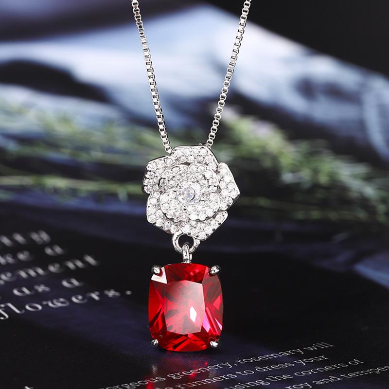 

Jewelry Copper Bottom Gold-Plated Simulation Corundum Retro Temperament Camellia Set 10 * 12