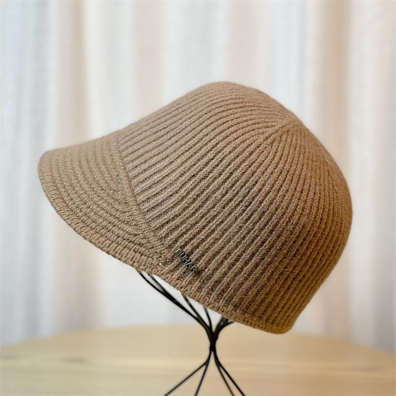 New Women's Duck Tongue Hat Autumn And Winter Fashion Sense Striped Small Headband Ladies Knitted Equestrian Hat