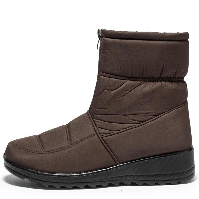Fashion Non Slip Waterproof Snow Boots Women Thick Warm Long Plush Ankle Boots Women Front Zipper Cotton Padded Shoes Woman Plus Size 44