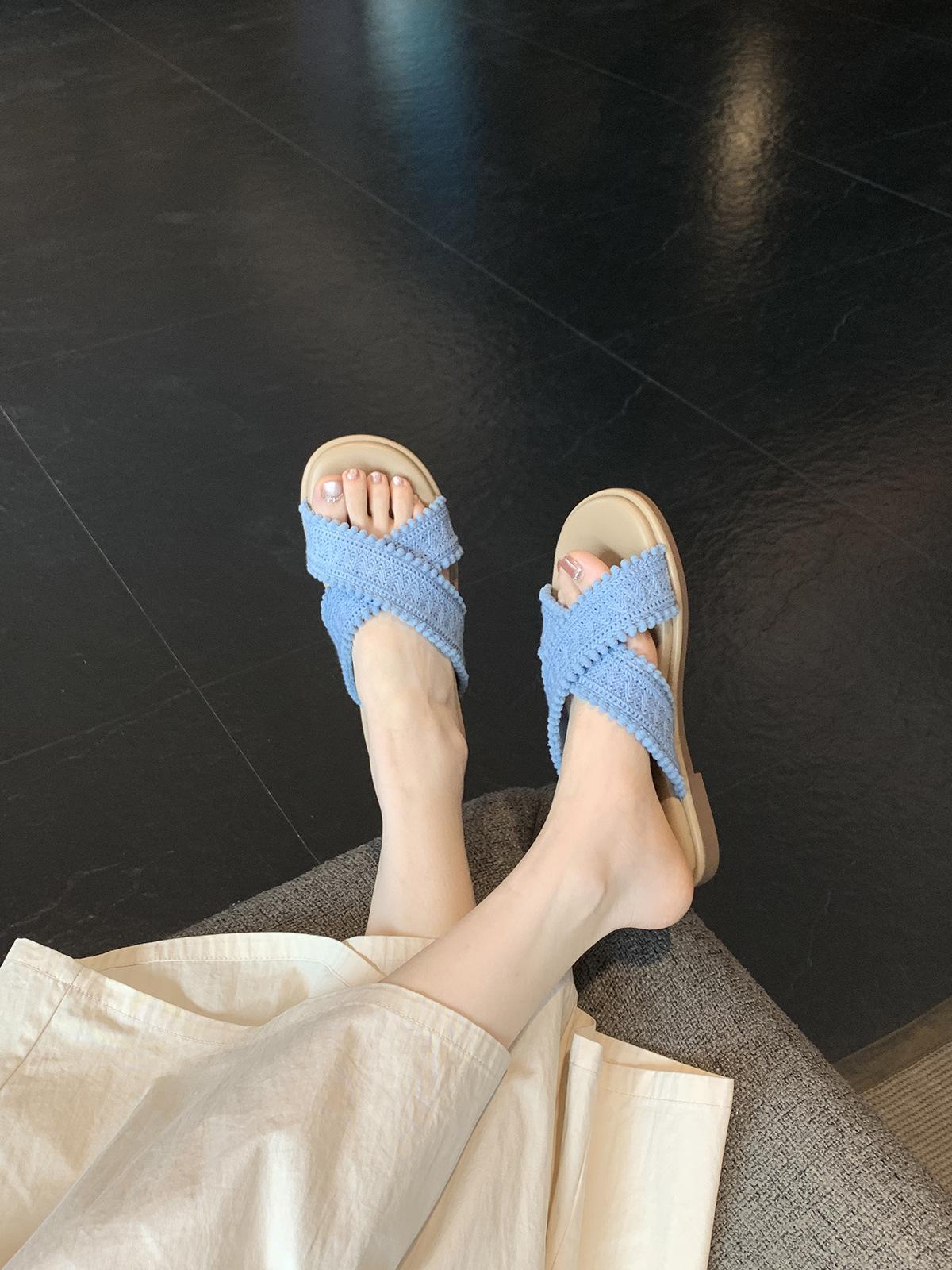 

Holiday style summer new cross-woven open-toe sandals female beach versatile fairy slippers 40