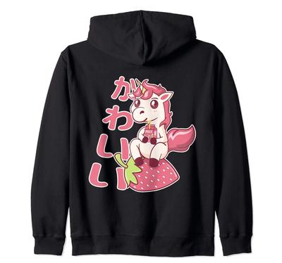 Kawaii Chibi Unicorn Strawberry Milk Zip-Up Hoodie