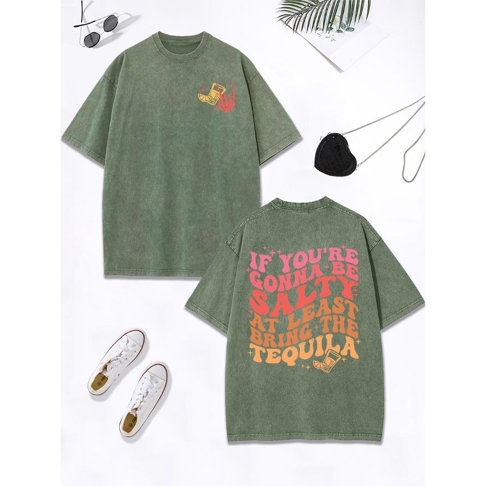 

Хотя бы принесите текилу Принты Выстиранная футболка Женская Хлопковая Оверсайз Топы Уличный Потертый Круглый Вырез Футболка Одежда 3XL