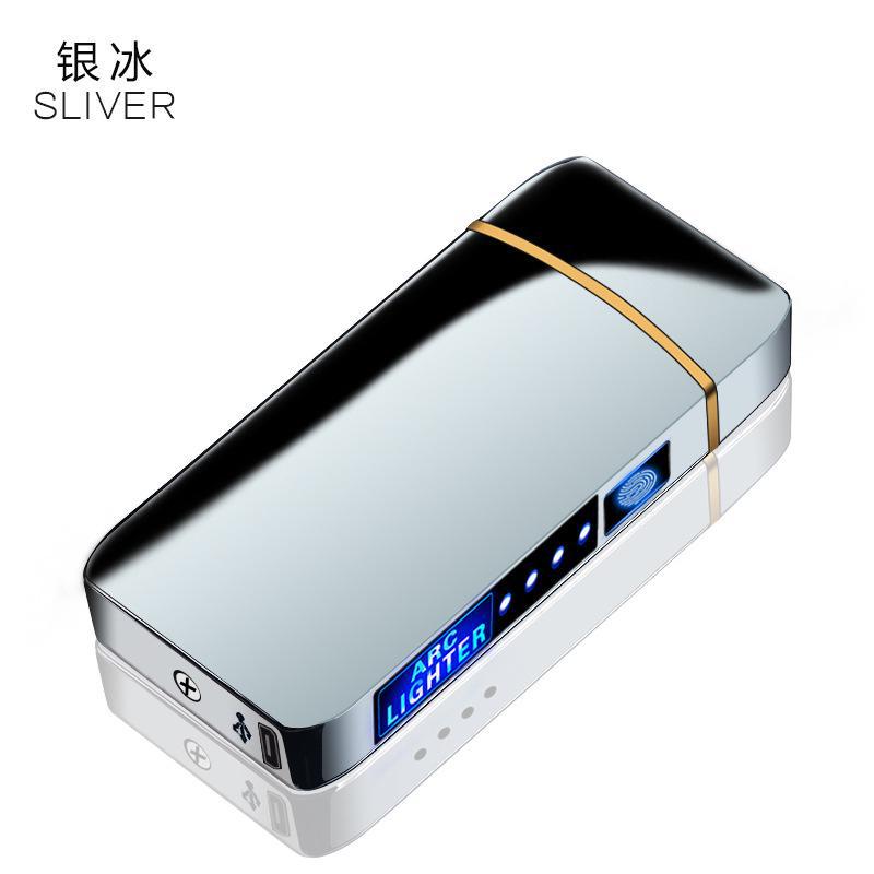 Stylish Windproof Metal Electric Lighter With Dual Arc Flameless Plasma USB Rechargeable Lighter LED Power Display Touch Sensor