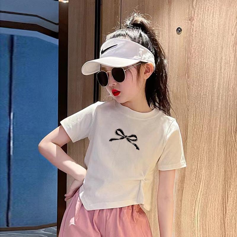 Girls Summer Cotton Slim Fit Crop Top Sweet Short Sleeve T Shirt 100