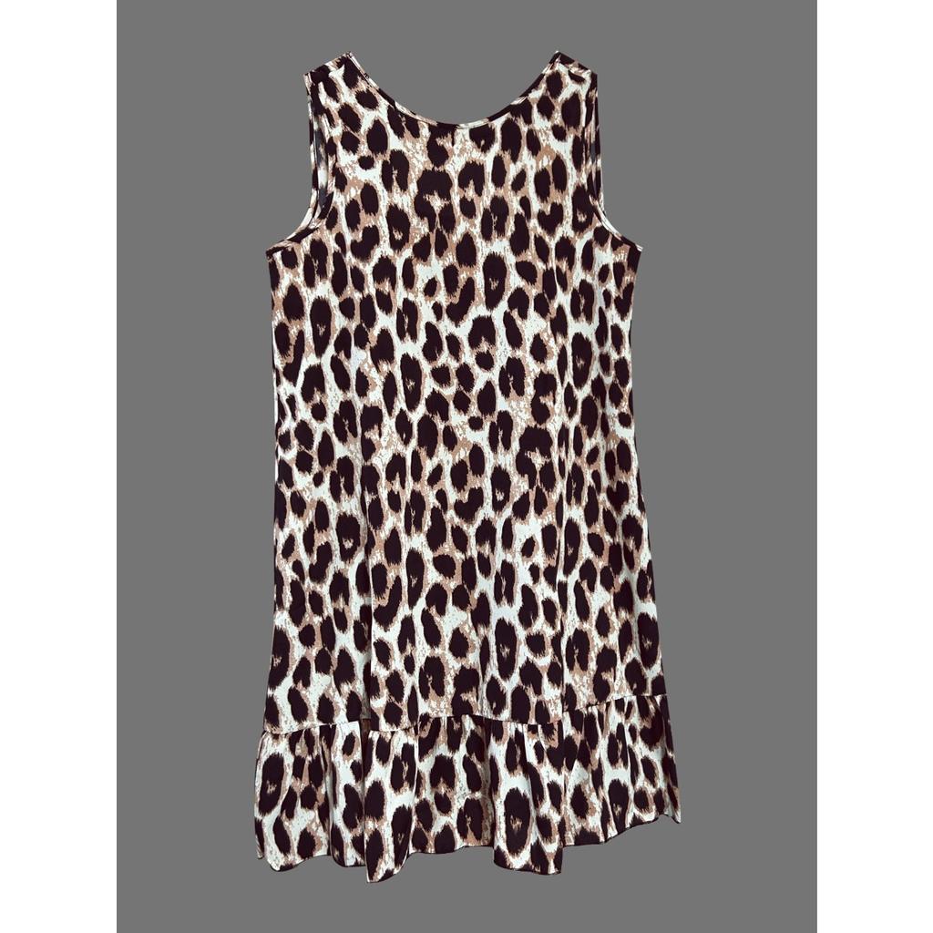 Summer Elegant Sleeveless Leopard Print Bodycon Tank Dress, Casual Street Style High Waist Slimming Dress for Women, European American Crossbody