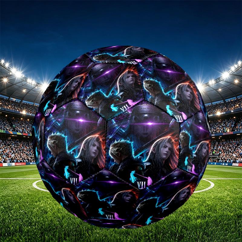 Final Fantasy Print Size 5 Soccer Ball, PU Wear Resistant Football for Match Training and Daily Practice, Birthday Gift for Soccer Fans