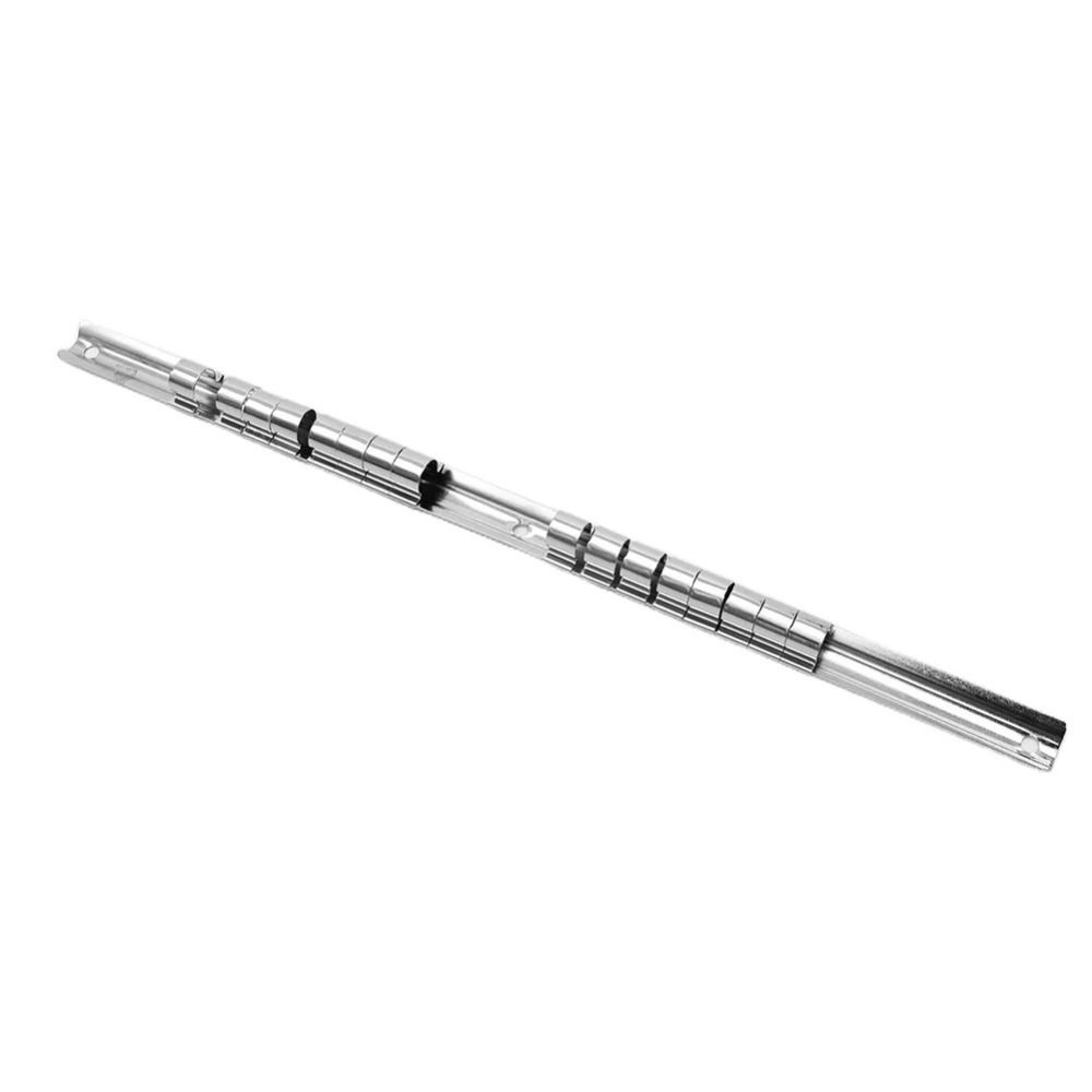 New 1/4 3/8 1/2 Inch Socket Storage Rack Stainless Steel With 16 Clips Socket Rack Socket Rail