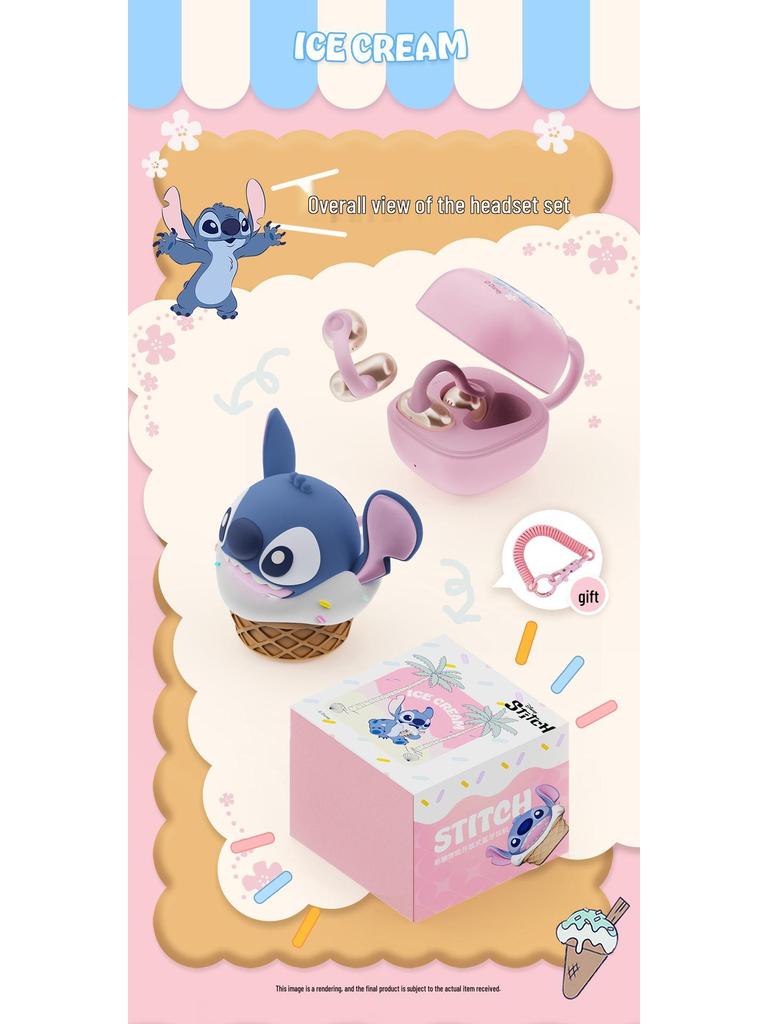 Stitch Candy Ice Cream Bluetooth Open-Ear Headphones, Clip-On, Extra-Long Battery Life for Sports & Music