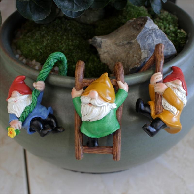 3PCS Flower Pots Ornaments Cartoon Gnome Resin Figurines Decoration Gift Flower Pots Decors for Home School Office