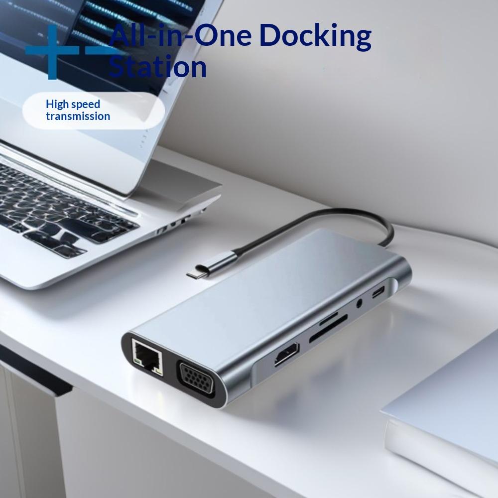11 In 1 Type-C Docking Station Multi-Port Hub Adapter USB 3.0 with HD/VGA/LAN/Audio/Card Reader/USB Ports for Laptops