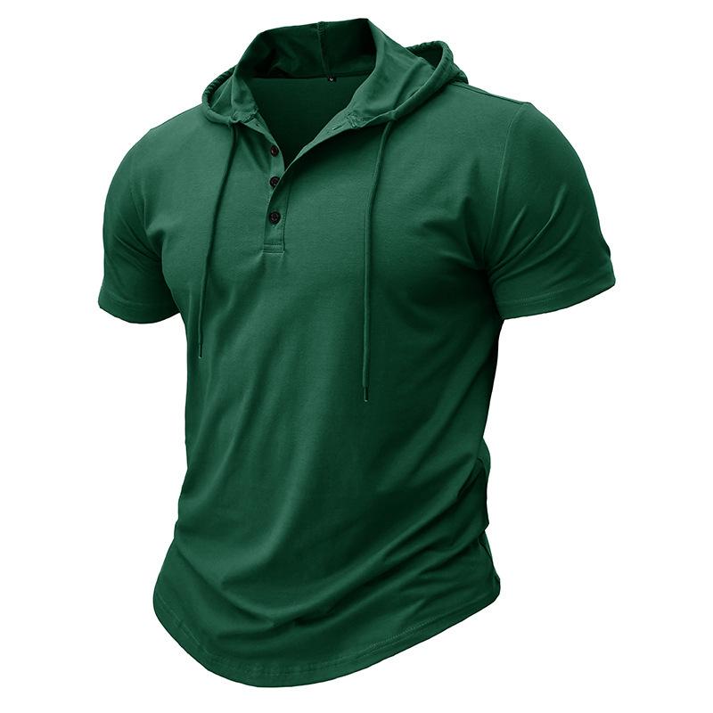 

Men s Cross-border Henley Sport Hoodie: Short Sleeve Outdoor Running Fitness Top US XL