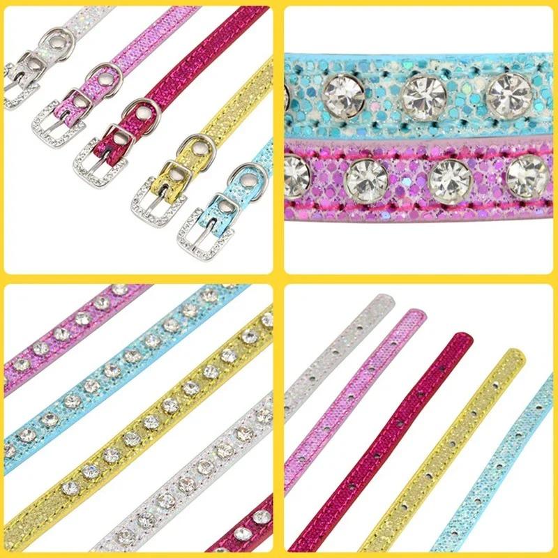 Rhinestones Small Dog Cat Collar Leather PU Adjustable Pet Collar Luxury Decoration Necklace for Kitten Puppy Chihuahua Supplies